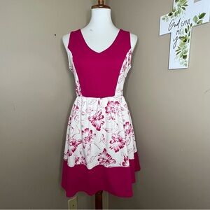 Pink Owl Sleeveless V-Neck Floral Fuchsia Dress Stretch Size Medium